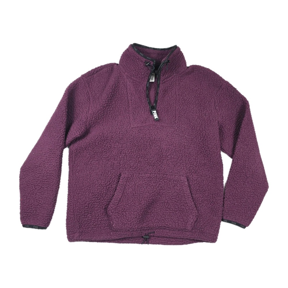 Victoria's Secret PINK VS Sherpa Quarter‎ Zip Pullover Maroon Women's Size Small